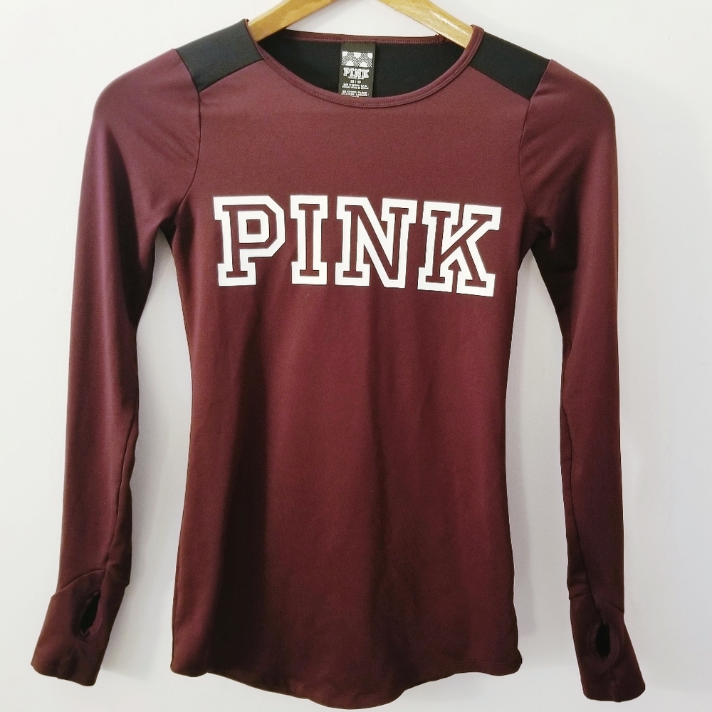 VS Pink long sleeve thumb hole logo top